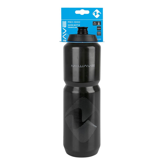 M-Wave PBO 1000 Water Bottle, 1000ml / 34oz, White on Black