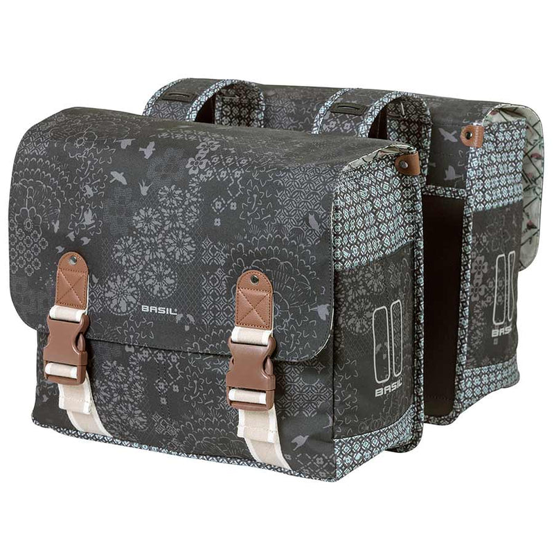 Load image into Gallery viewer, Basil Boheme Double Pannier Bag Charcoal Grey 14.6x5.9x14.6in UBS / Straps
