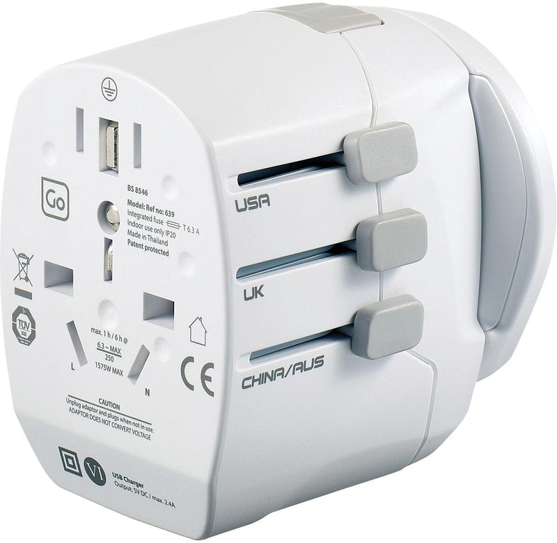 Load image into Gallery viewer, Go Travel Worldwide Grounded Adapter with USB Port - Stay Connected Anywhere!
