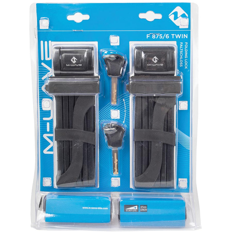 Load image into Gallery viewer, M-Wave F 875/6 Twin Set of 2 Folding Locks, Key, 87.5cm, 6mm, Black
