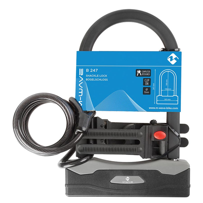 Load image into Gallery viewer, M-Wave B&amp;S U-Lock Key 106x188mm, Thickness in mm: 15mm, With 8mm x 180cm cable, Black
