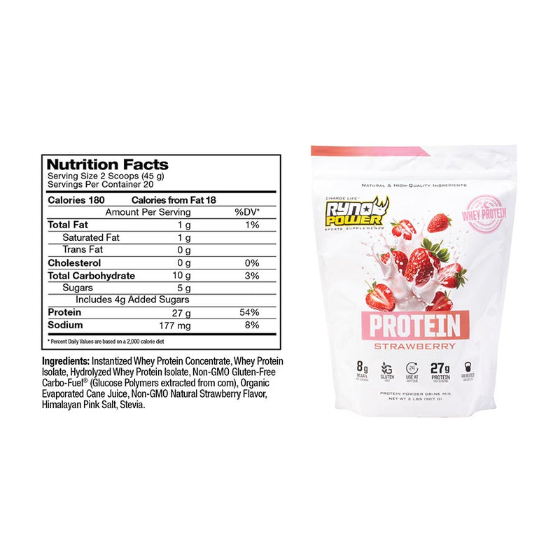 Load image into Gallery viewer, Ryno Power Protein Powder Drink Mix, Strawberry, Pouch, 20 servings
