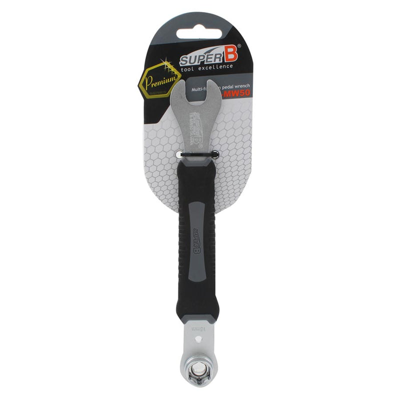 Load image into Gallery viewer, Super-B TB-MW 50 15mm pedal wrench with 14 and 15mm crank bolt tool
