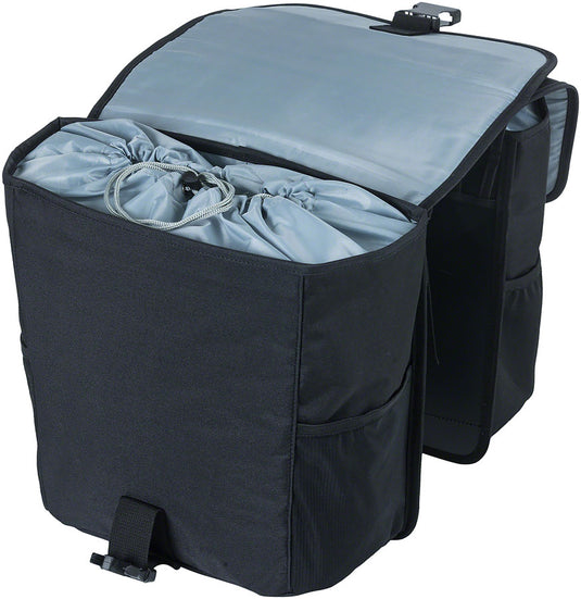 Basil Go Double Pannier - 32L, Black Double Elastic Side Pockets