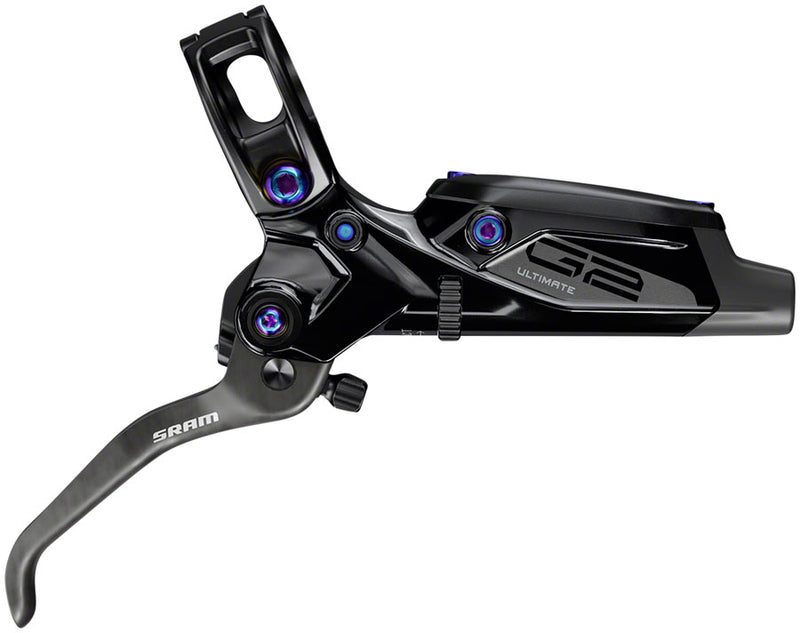 Load image into Gallery viewer, SRAM G2 Ultimate Disc Brake and Lever - Rear, Post Mount, Carbon Lever, Titanium Hardware, Gloss Black with Rainbow
