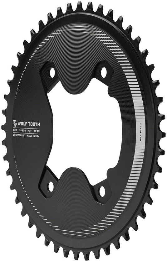 Wolf Tooth Aero 110 Asymmetric BCD Chainring - 46t, 110 Asymmetric BCD, 4-Bolt, Drop-Stop ST, For Shimano GRX 800