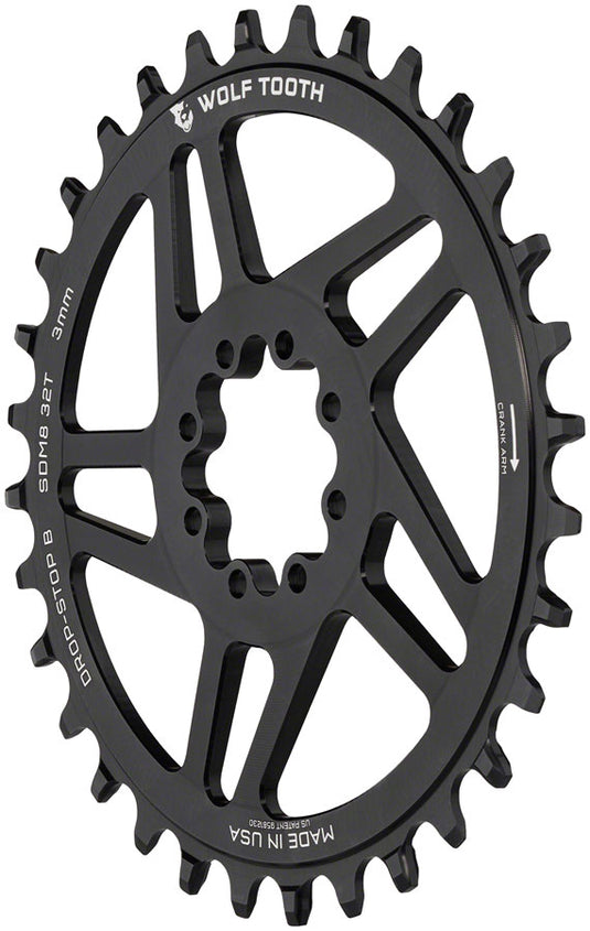 Wolf Tooth Direct Mount Chainring - 32t, SRAM Direct Mount, Drop-Stop B, For SRAM 8-Bolt Cranksets, 3mm Offset, Black