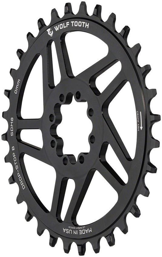 Wolf Tooth Direct Mount Chainring - 36t, SRAM Direct Mount, Drop-Stop B, For SRAM 8-Bolt Cranksets, 0mm Offset, Black