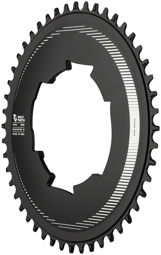 Wolf Tooth Aero 107 BCD Chainring - 50t, Optimized for SRAM Eagle and Flaptop Chains, Drop-Stop B, Black