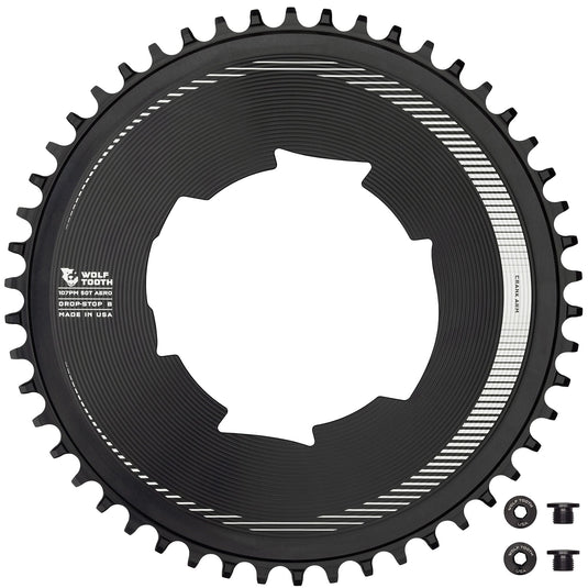 Wolf Tooth Aero 107 BCD Chainring - 48t, Optimized for SRAM Eagle and Flaptop Chains, Drop-Stop B, Black