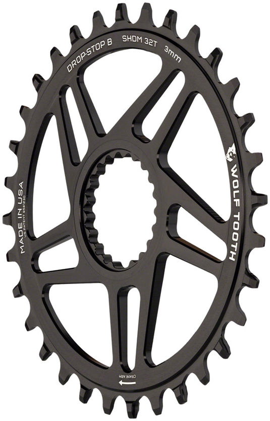 Wolf Tooth Direct Mount Chainring - 32t, Shimano Direct Mount, Drop Stop B, Boost, 3mm Offset, Black