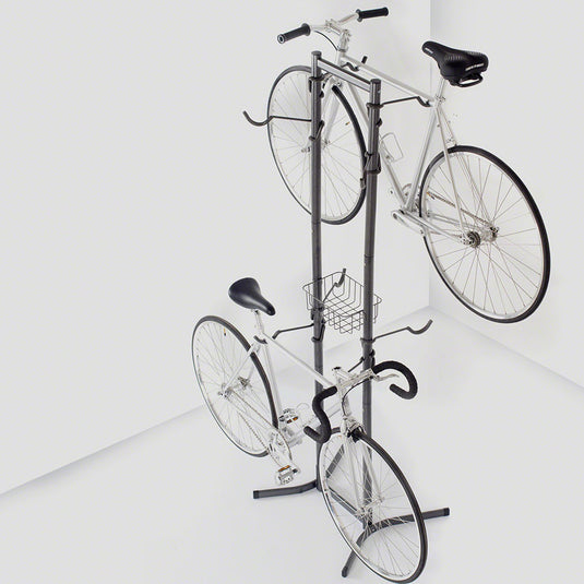 Delta 4-Bike Free Standing Rack With Basket Durable Gray Powder Coated Finish