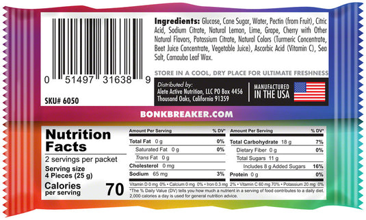 Bonk Breaker Energy Chews - Rainbow Blast, Box of 10 Packs