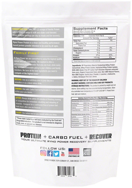 Ryno Power Premium Whey Protein Powder - Vanilla, 20 Servings (2 lbs.)