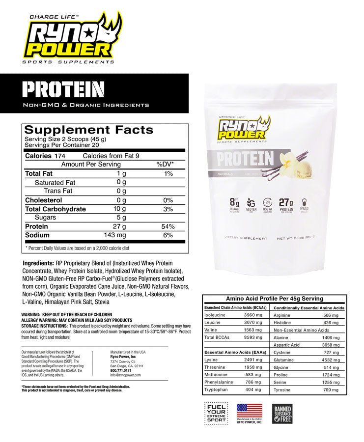 Load image into Gallery viewer, Ryno Power Premium Whey Protein Powder - Vanilla, 20 Servings (2 lbs.)
