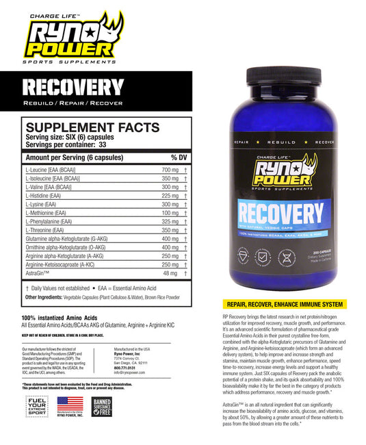 Ryno Power Recovery Supplement - 33 Servings, 200 capsules