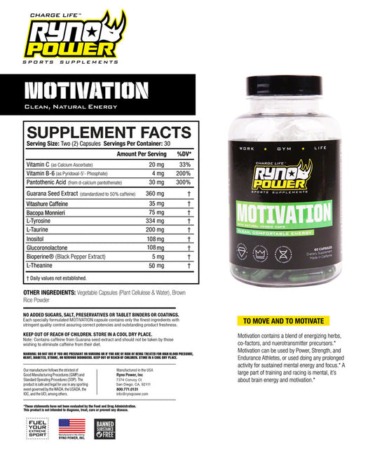 Ryno Power Motivation Supplement - 30 Servings, 60 capsules