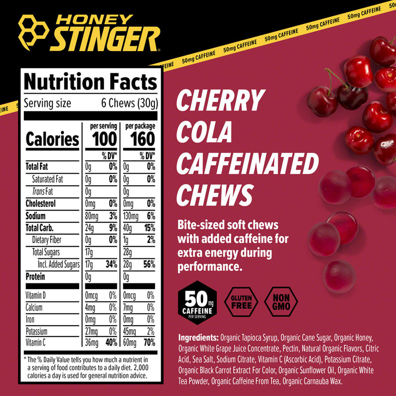 Load image into Gallery viewer, Honey Stinger Caffeinated Energy Chews - Cherry Cola, Box of 12 Packets Pack of  12
