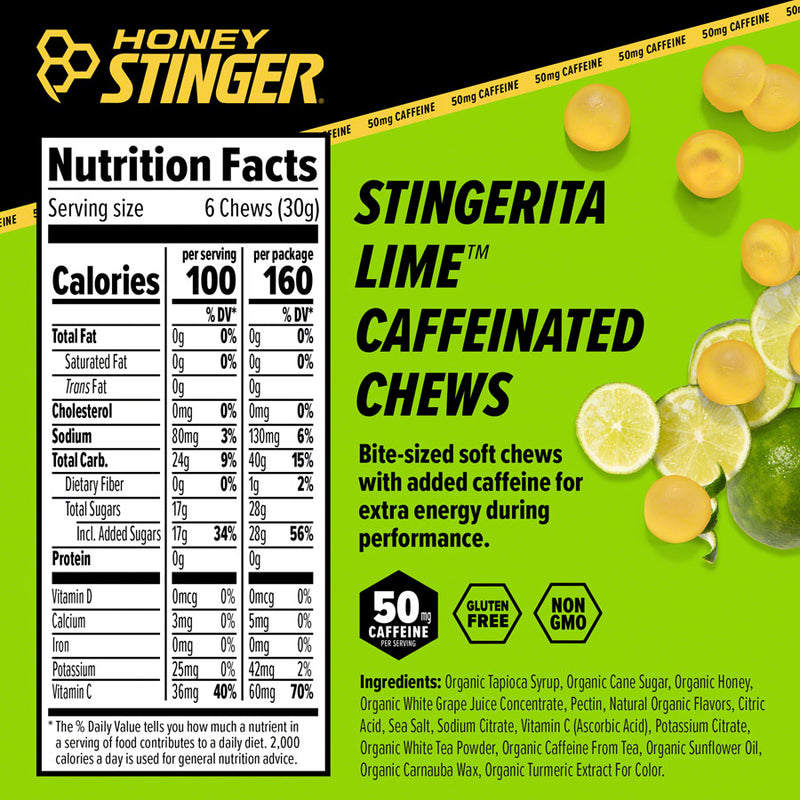 Load image into Gallery viewer, Honey Stinger Caffeinated Energy Chews - Stingerita Lime, Box of 12 Packets Pack of  12
