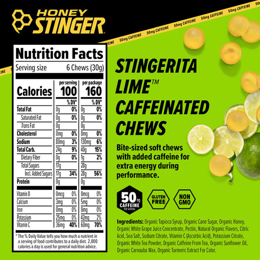 Honey Stinger Caffeinated Energy Chews - Stingerita Lime, Box of 12 Packets Pack of  12