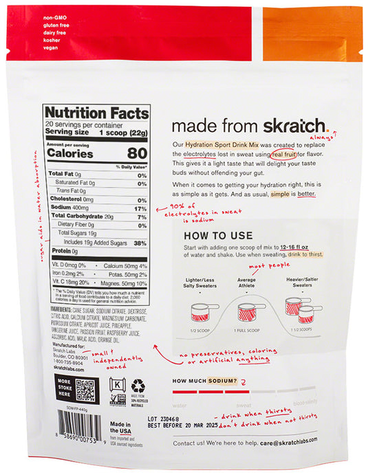 Skratch Labs Hydration Sport Drink Mix - Fruit Punch, 20-Serving Resealable Pouch Pack of  20