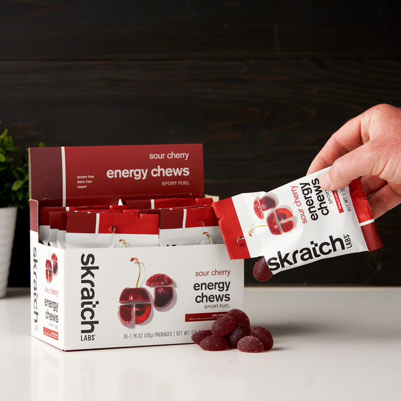 Load image into Gallery viewer, Skratch Labs Energy Chews Sport Fuel - Caffeinated Sour Cherry, Box of 10
