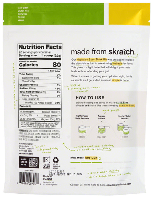 Skratch Labs Hydration Sport Drink Mix - Lemon + Lime, 20-Serving Resealable Pouch