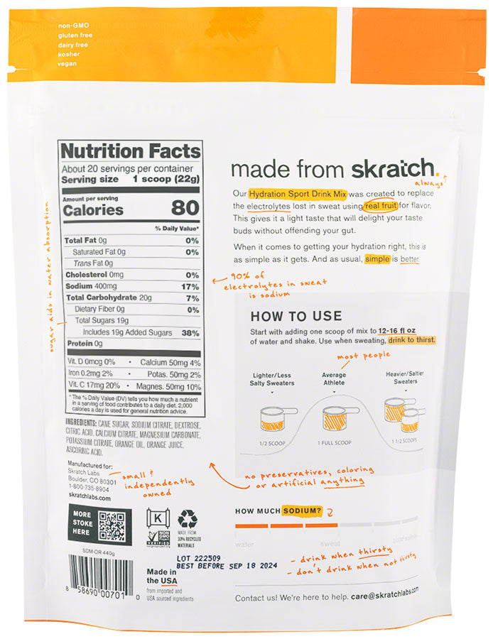 Load image into Gallery viewer, Skratch Labs Hydration Sport Drink Mix - Orange, 20-Serving Resealable Pouch
