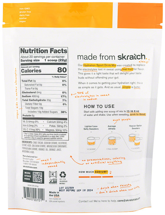 Skratch Labs Hydration Sport Drink Mix - Orange, 20-Serving Resealable Pouch