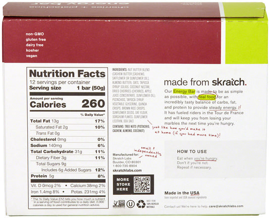 Skratch Labs Energy Bar Sport Fuel - Cherry Pistachio, Box of 12