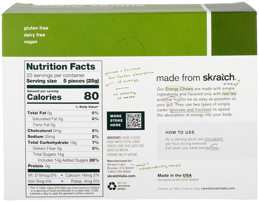 Skratch Labs Energy Chews Sport Fuel - Matcha + Lemon, Box of 10 Pack of  10