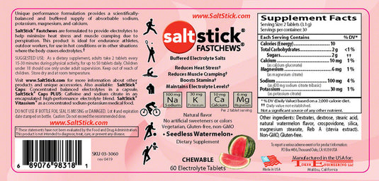 Saltstick Fastchews Chewable Electrolyte Tablets: Bottle of 60, Seedless Watermelon