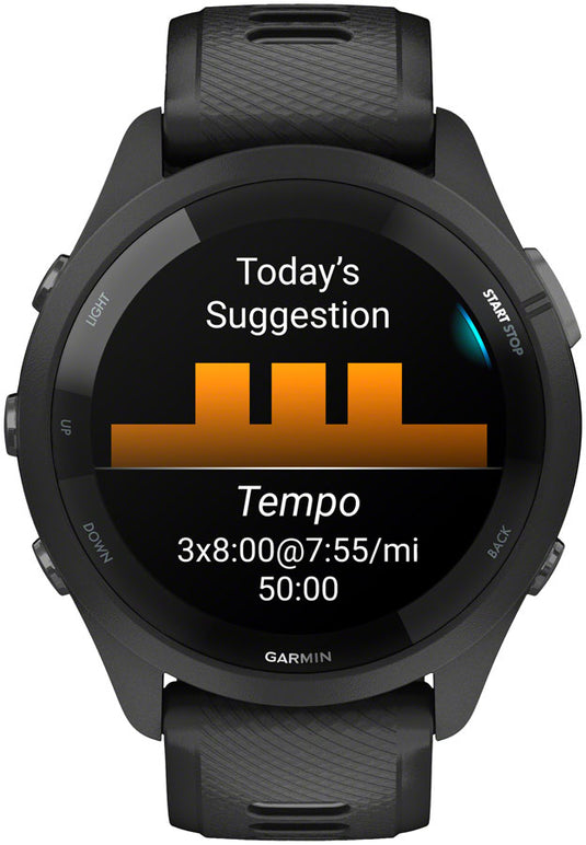 Garmin Forerunner 265 GPS Smartwatch - 46mm, Black Bezel and Case, Black/Powder Gray Silicone Band