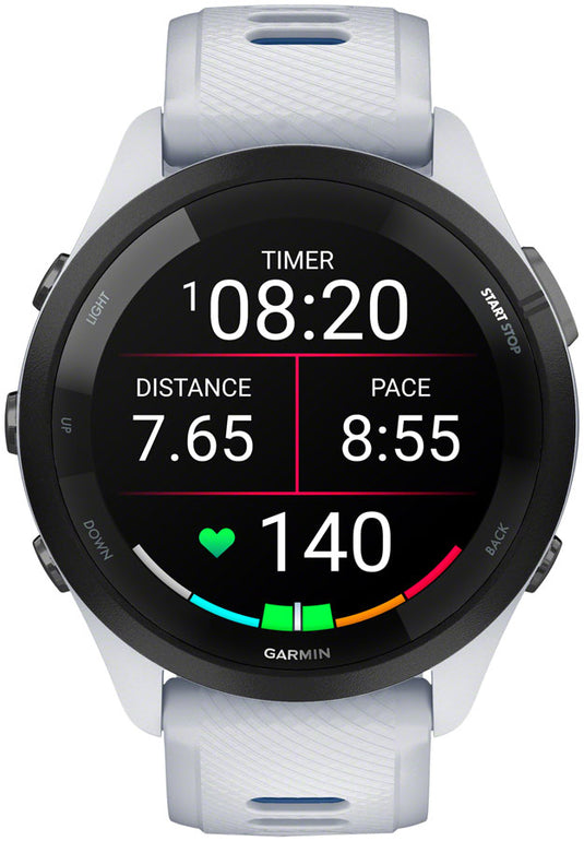 Garmin Forerunner 265 GPS Smartwatch - 46mm, Black Bezel with Whitestone Case, Whitestone/Tidal Blue Silicone Band