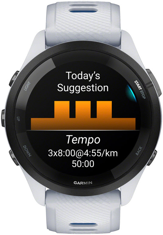 Garmin Forerunner 265 GPS Smartwatch - 46mm, Black Bezel with Whitestone Case, Whitestone/Tidal Blue Silicone Band