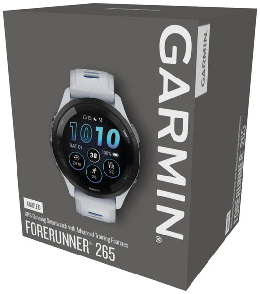 Garmin Forerunner 265 GPS Smartwatch - 46mm, Black Bezel with Whitestone Case, Whitestone/Tidal Blue Silicone Band