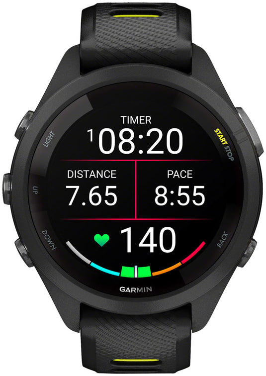 Garmin Forerunner 265S GPS Smartwatch - 42mm, Black Bezel and Case, Black/Amp Yellow Silicone Band