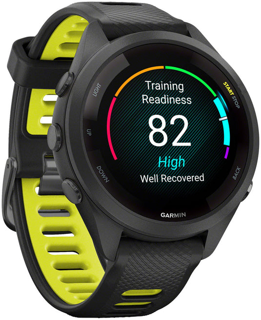 Garmin Forerunner 265S GPS Smartwatch - 42mm, Black Bezel and Case, Black/Amp Yellow Silicone Band