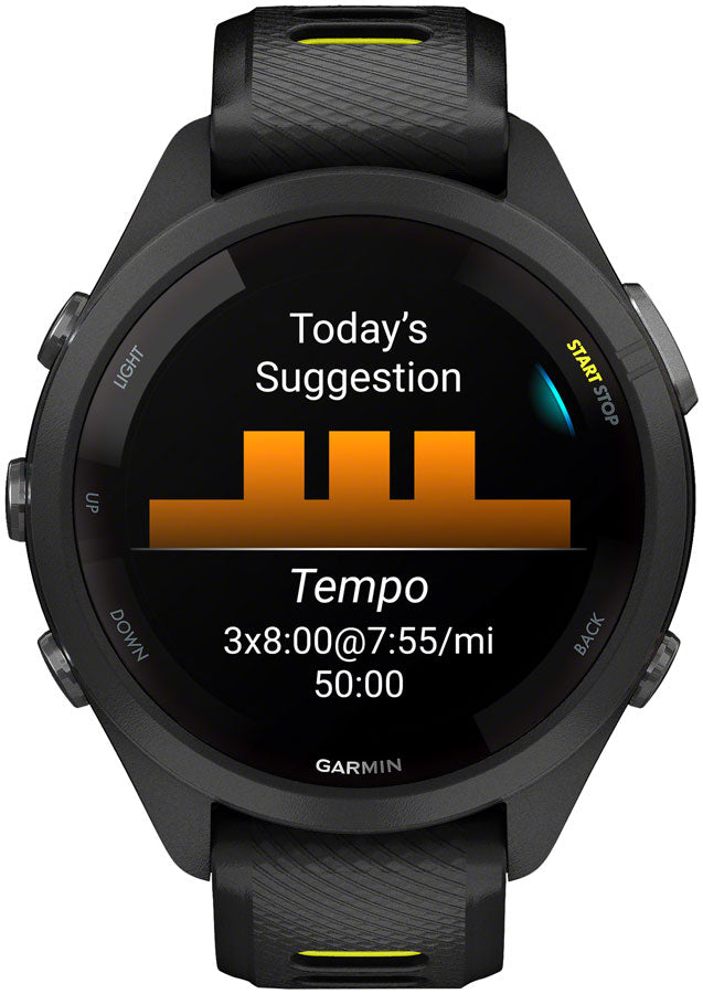 Load image into Gallery viewer, Garmin Forerunner 265S GPS Smartwatch - 42mm, Black Bezel and Case, Black/Amp Yellow Silicone Band
