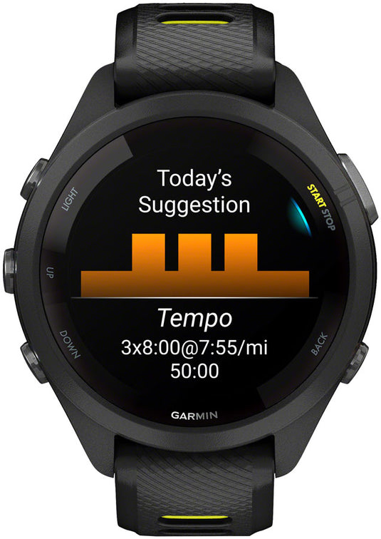 Garmin Forerunner 265S GPS Smartwatch - 42mm, Black Bezel and Case, Black/Amp Yellow Silicone Band