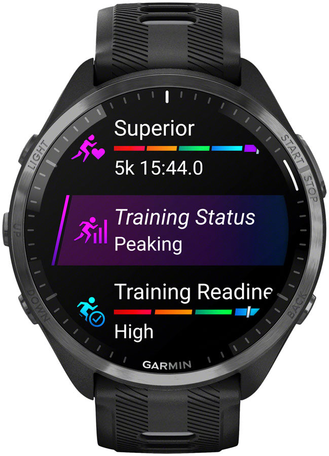 Load image into Gallery viewer, Garmin Forerunner 965 GPS Smartwatch - 47mm, Carbon Gray DLC Titanium Bezel, Black Case and Black/Powder Gray Silicone
