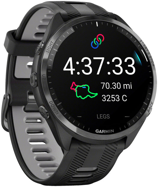 Garmin Forerunner 965 GPS Smartwatch - 47mm, Carbon Gray DLC Titanium Bezel, Black Case and Black/Powder Gray Silicone