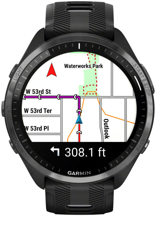 Garmin Forerunner 965 GPS Smartwatch - 47mm, Carbon Gray DLC Titanium Bezel, Black Case and Black/Powder Gray Silicone