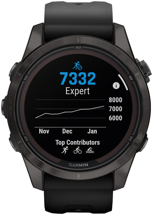 Garmin fenix 7S Pro Sapphire Solar Smartwatch - 42mm, Carbon Gray DLC Titanium Case, Black Band