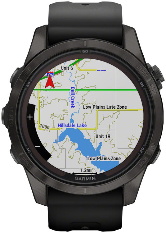 Garmin fenix 7S Pro Sapphire Solar Smartwatch - 42mm, Carbon Gray DLC Titanium Case, Black Band