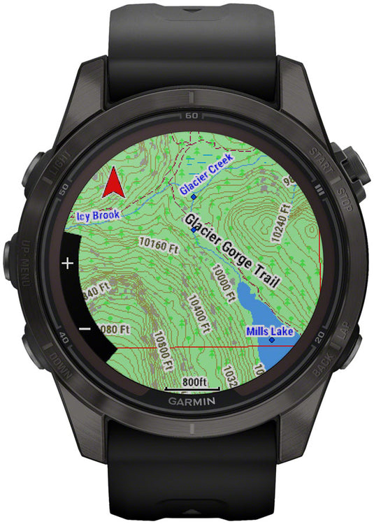 Garmin fenix 7S Pro Sapphire Solar Smartwatch - 42mm, Carbon Gray DLC Titanium Case, Black Band