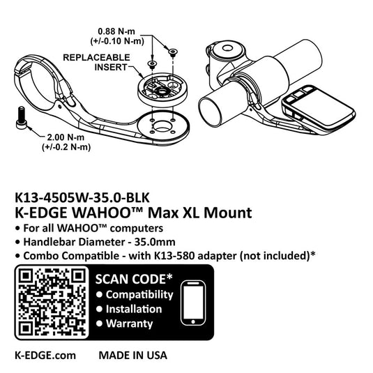 K-EDGE Wahoo MAX XL Computer Mount - 35.0mm, Black Anodize