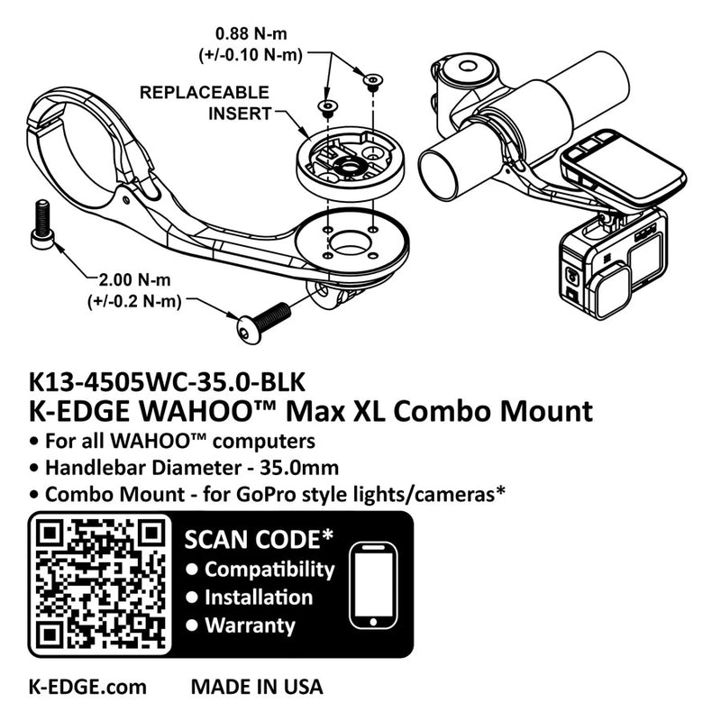 Load image into Gallery viewer, K-EDGE Wahoo MAX XL Combo Mount - 35.0mm, Black Anodize
