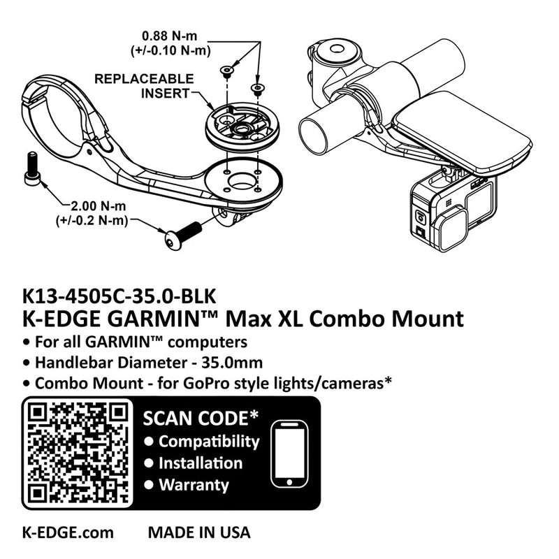 Load image into Gallery viewer, K-EDGE Garmin MAX XL Combo Mount - 35.0mm, Black Anodize
