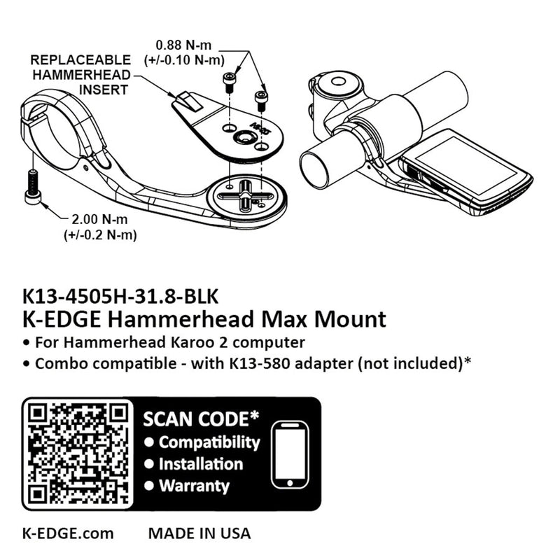 Load image into Gallery viewer, K-EDGE Hammerhead MAX XL Computer Mount - 31.8mm, Black Anodize
